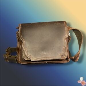 Vintage TIDING Leather Waist Bag Crossbody Brown Utility Belt Bag
